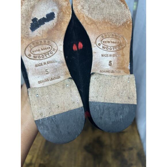 Stubbs & Wootton Mini Heart Black Red Velvet Loafers Size 5 Palm Beach Spain - Picture 15 of 16